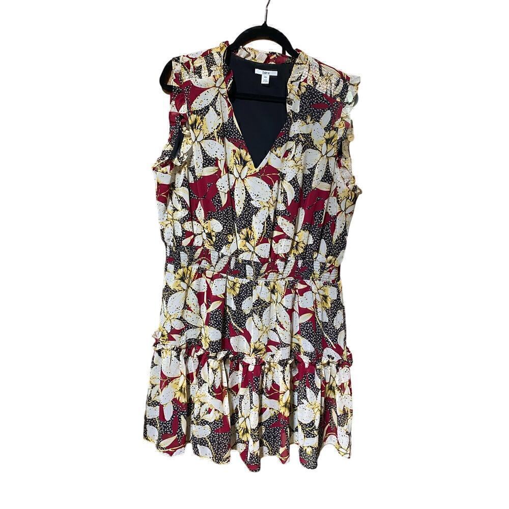 Bar III Smocked-Waist floral mini dress deep V-neck ruffles layered lined SZ XXL
